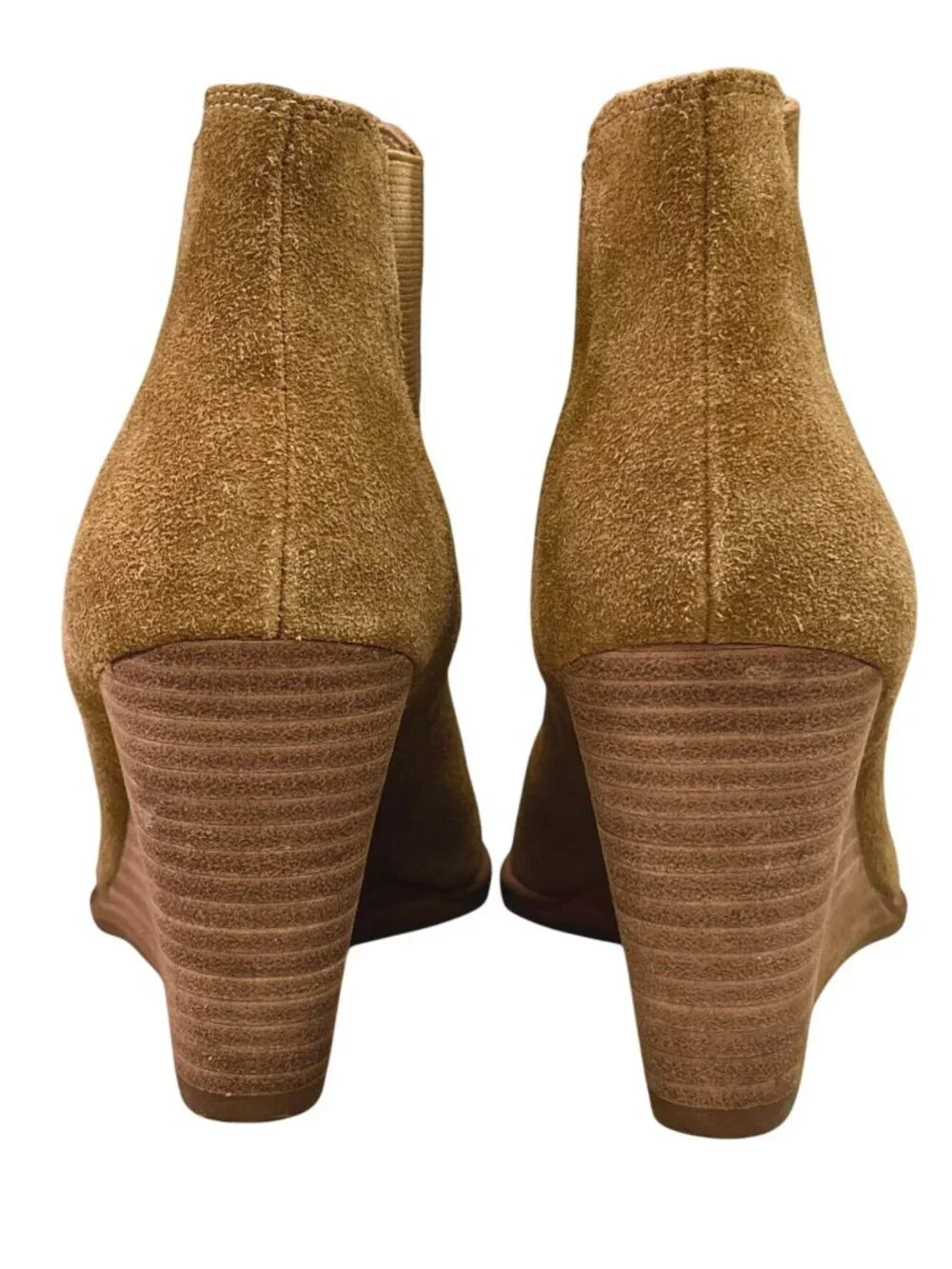 Lucky Brand Yamka Suede Chelsea Wedge Ankle Boots Tan Brown Size 9 NWOB